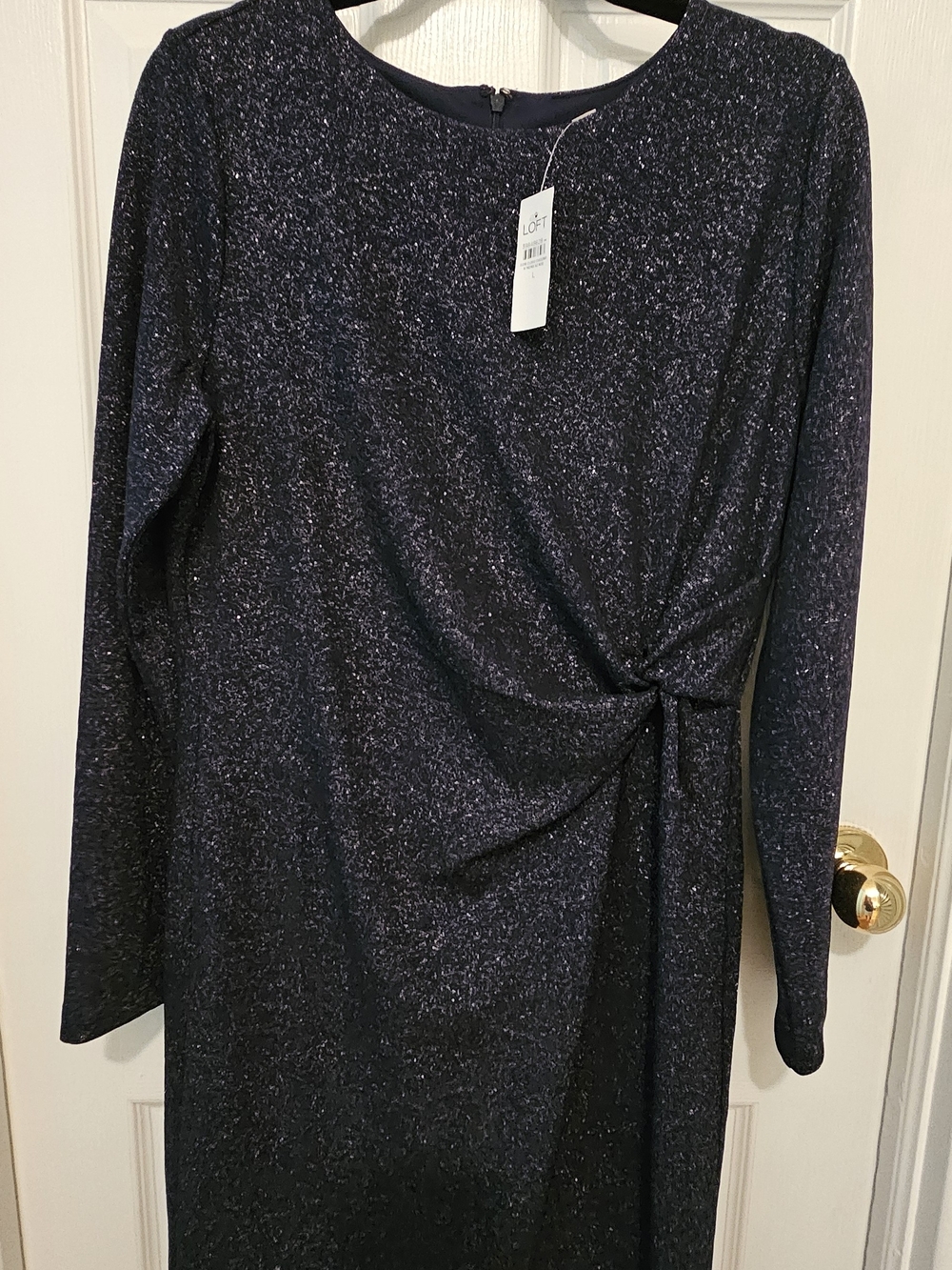 LOFT Sparkle Navy Twist-Front Dress